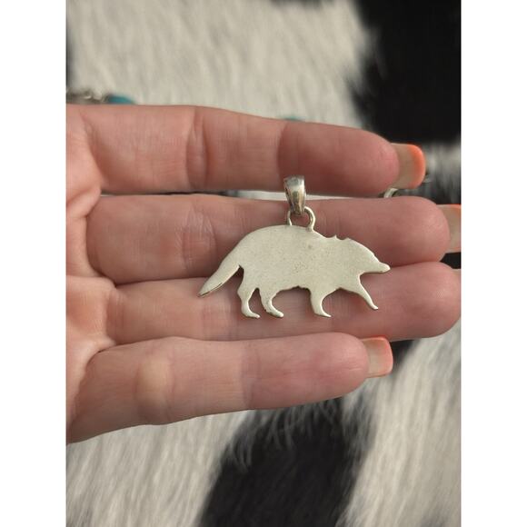 Native American Sterling Silver Turquoise Spiny Armadillo Picto Story Pendant - Picture 7 of 8